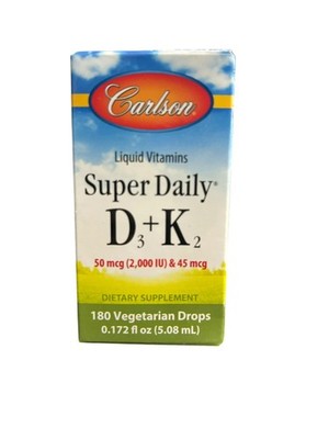 Carlson Super Daily D3 + K2 Liquid Drops 180ct 0.172 fl oz Bone Health