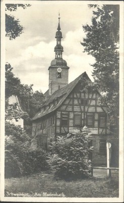 Schweinfurt am Marienbach Deutschland Kirchturm Fachwerk RPPC 1924 Postkarte