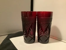 2 Ruby Red Luminarc Cristal D’Arques Durand France 16 oz Tumblers Goblets