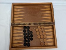 Vintage Handmade Wooden Backgammon Set 54.5x52cm Rustic Brass Hinges