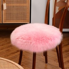Round Fur Sheepskin Chair Cover Seat Cushion Pad Super Soft Area Rugs For Liv...