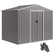 Outsunny 8 x 6ft Garden Storage Shed with Double Door, Light Grey