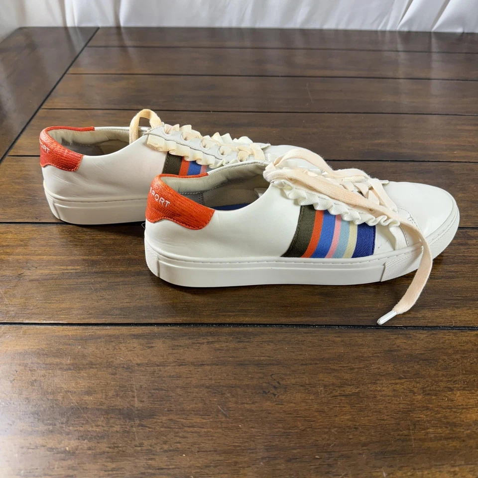Zapatos deportivos Tory para mujer talla 7,5 blancos arco iris rayas cuero zapatillas con cordones Foto 4 de 4
