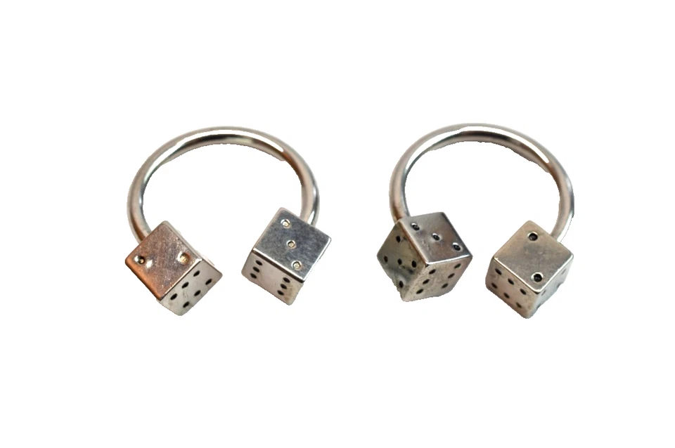 一对 14 号骰子马蹄形圆形杠铃乳头环耳环 — 第 2/4 张图片