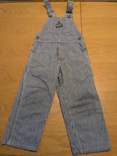 Vintage OshKosh Railroad Stripe Overalls Union Made USA Blue White Toddler