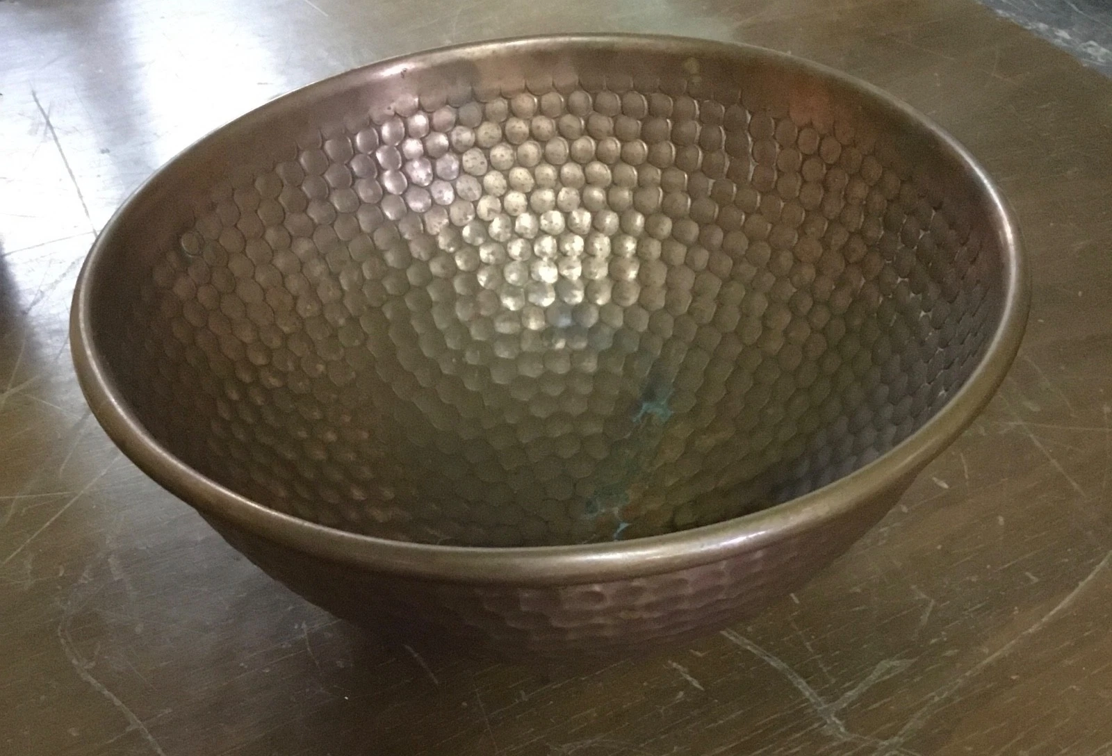 Vintage Hammered Copper Mixing Bowl with brass thumb ring 9 1/2 diameter
Opens in a new window or ta