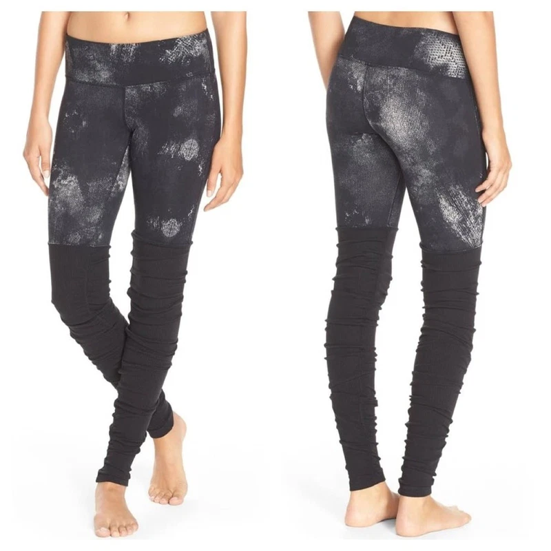 alo-yoga goddess ribbed geometric space ruched gathered leggings