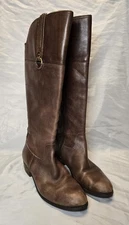 Crown Vintage Sorya Brown Leather Tall Zip-Up Riding Boots Womens Size 8M