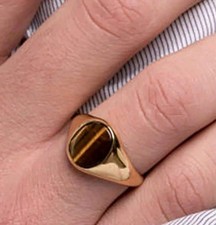 Tigers Eye Ring Handmade Statement: Oval Brown Gemstone - Gold-Plated Sterling
