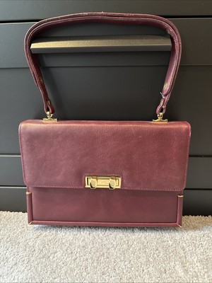 FLORENCE Leather Guild Hand Bag Purse Twist Double Front Closure Burgundy Italy