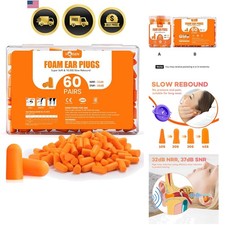 60 Pairs Foam , for Sleeping Noise Cancelling, 32dB NRR, 38dB SNR Earplugs fo...
