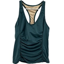 Garnet Hill Active Tankini Swim Top Scoop Neck Racerback Lined Beach Green 14