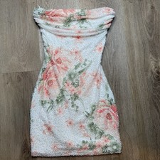 Pink Strapless Beaded Floral Bodycon Mini Dress S NWT $89 MSRP