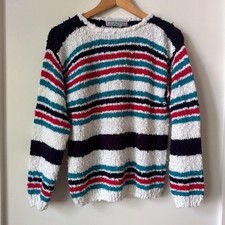Vintage Adam French Fuzzy Stripe Sweater Womens M Colorful Twee Retro Preppy