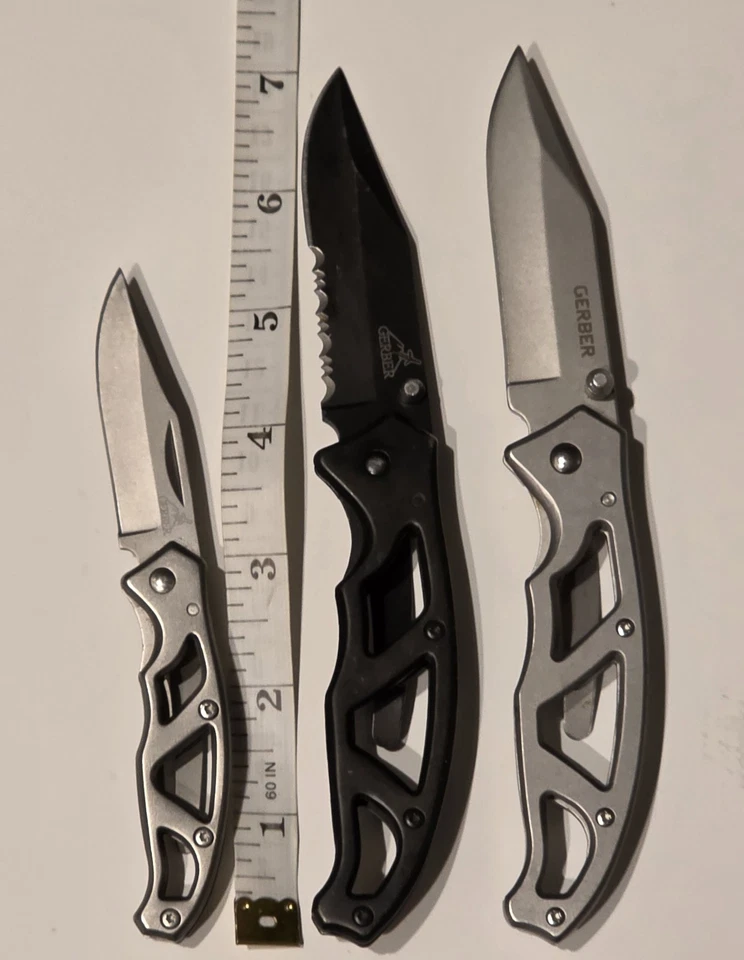 Gerber Paraframe LOT Set of 3 Serrated Mini and Fine Edge Great Condition USA - Image 4 of 4