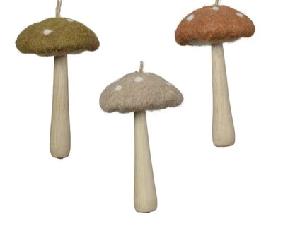 KAEMINGK Forest Mushroom Christmas Tree Decorations Ornaments Hanging Felt Toadstools x 3