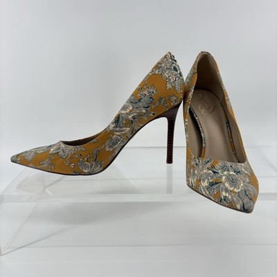 Sam Edelman Hazel Pumps Washed Marigold Floral Fabric Heels 3.75'' Size 11
