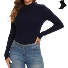 Women's Merino Wool Base Layer Shirt Long Sleeve Thermal Ski Hiking Turtleneck