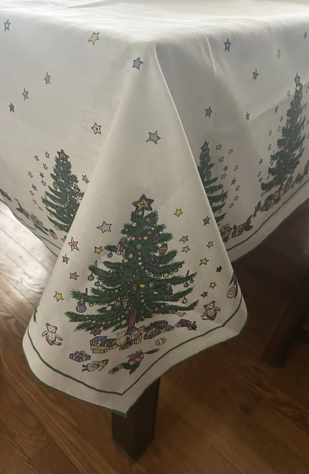 Nikko Linens Weihnachtsbaum Tischdecke weiß 54"x 85" rechteckig Baumwolle Neu ohne Etikett