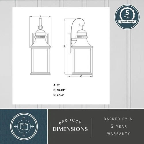 VAXCEL T0473 Cambridge 1 Light Dusk to Dawn Bronze Outdoor Wall Lantern Clear - Picture 5 of 7