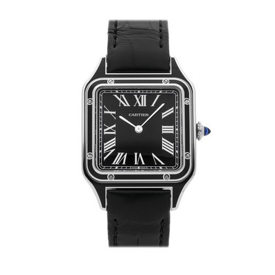 Cartier Santos-Dumont Steel Manual Black Dial Strap Watch WSSA0046