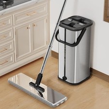 Stainless Steel Flat Mop Bucket Set Wringer 1/2/4/6 Pads Clean Dirty