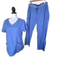 GREY'S ANATOMY Large Petite Blue Barco Active Scrub Set V-Neck Top Cargo Pants