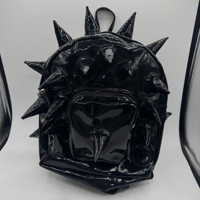 Demonia Lux Punk Goth Spike Spikey Black Patent Leather Vinyl Full Sz Backpack