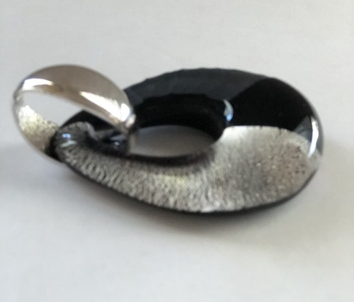 Signed TAGLIAPIETRA MURANO Black & Silver Big Glass Necklace Pendant - Picture 11 of 17