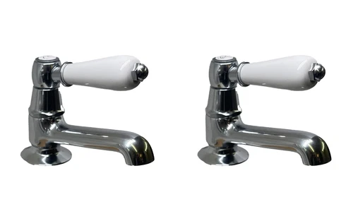 Traditional Bathroom Hot & Cold Twin Bath Taps Chrome Ceramic Lever Handles