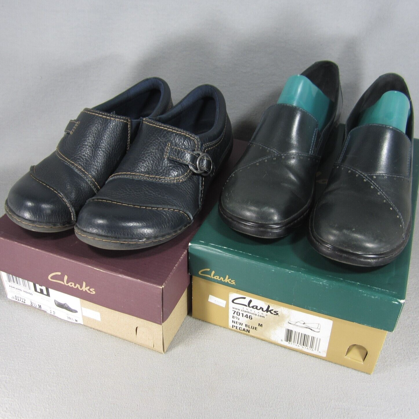 Clarks Womens Size 8.5M Dark Blue Leather Slip On Comfort Shoes Lot of 2