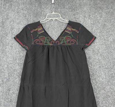 madewell black embroidered dress Madewell Embroidered Pintuck Mini Dress in Black Size XXS