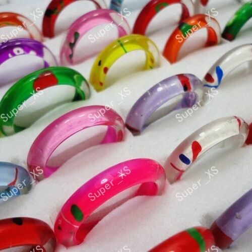 100Pcs Wholesale Lots Graffiti Colourful Women Resin Plastic Rings Girls Jewelry - Picture 1 of 3