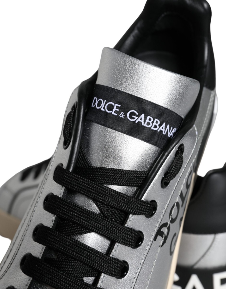 DOLCE & GABBANA Shoes Silver Portofino Calf Leather Sneakers