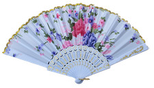 White Flowers Fabric Plastic Summer Cooling Decorative Spanish Style Hand Fan