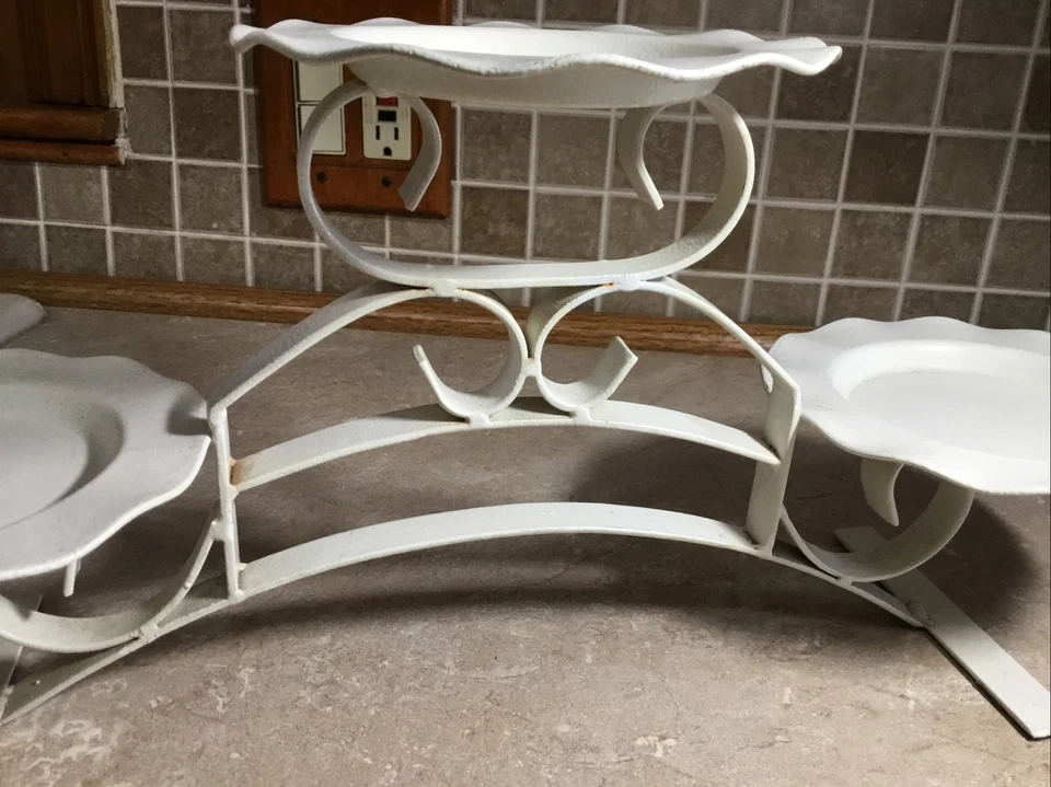 White  Metal 3 Pillar Candle Stand Display Holder Candelabra 19 1/2”-8” Tall - Image 2 of 4