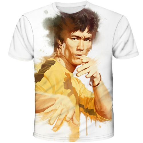 T Shirt Bruce Lee Inspired Kung Fu Dragon Moive Graphic Double sided Size L M S - Afbeelding 1 van 3
