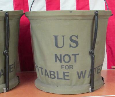 Vintage US Army Canvas Military Water Buckets Collapsible Pails 10