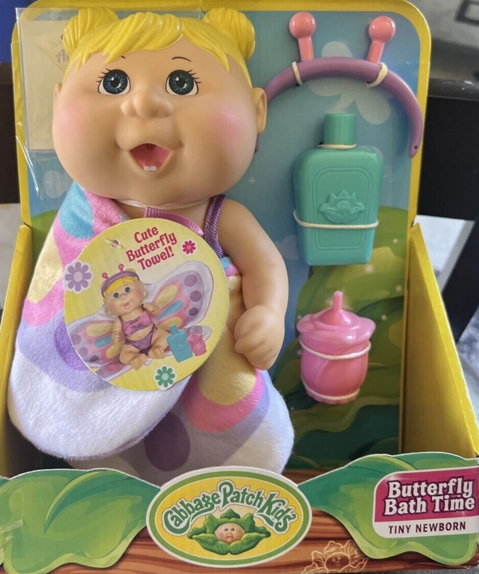 Cabbage Patch Kids Deluxe Tiny Newborn with Blonde Hair Butterfly Bath Time. NIB