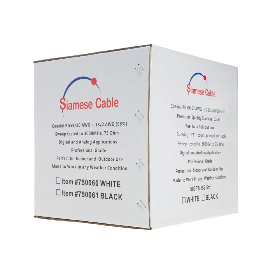 250FT RG59 Siamese Coaxial Cable 18/2 20AWG Black - for CCTV & Security Systems - Image 2 of 4