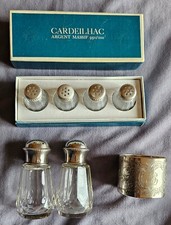 Lot argent massif & cristal :4 salerons CARDEILHAC + 2 Salières + Rond serviette