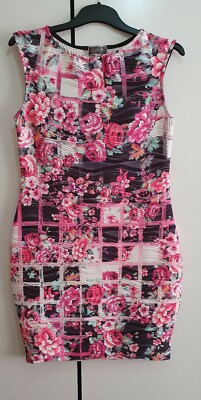 Lipsy Floral 3D Ruched Stretch Bodycon Casual Dress UK size 14