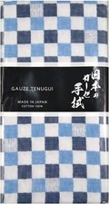 MIKURA Double Gauze Tenugui, Japanese Towel, Ichimatsu Blue Small, Blue