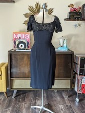 Vintage MCM Little Black Dress with Ruffle Bustier and Bows on Sleeves Size S