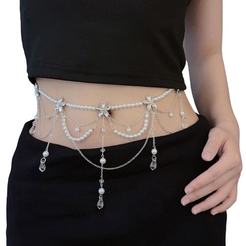 Delicate Imitation Pearls Waist Chain Fashionable Body Chain Wearable Waist Belt - Picture 3 of 14