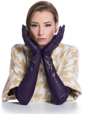 Women 60cm(23.6'')Long Plain Real Sheep Leather Opera Long Gloves