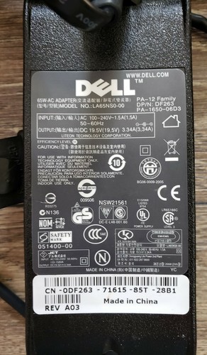 Dell Genuine Original 65W 19.5V AC Adapter Charger Power Supply LA65NS0-00 - Picture 2 of 4