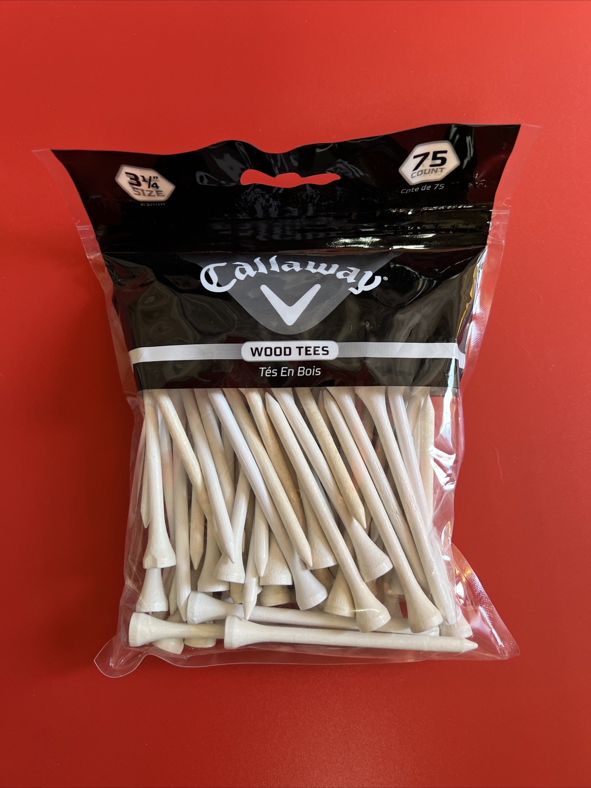 Callaway 3.25" Wood Golf Tees - White: Wooden Golf Accessories, Pack of 75