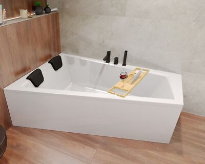 Badewanne Rechteck 170x125 Links + Bambus Ablage + Ablaufgarnitur & Füße GRATIS!