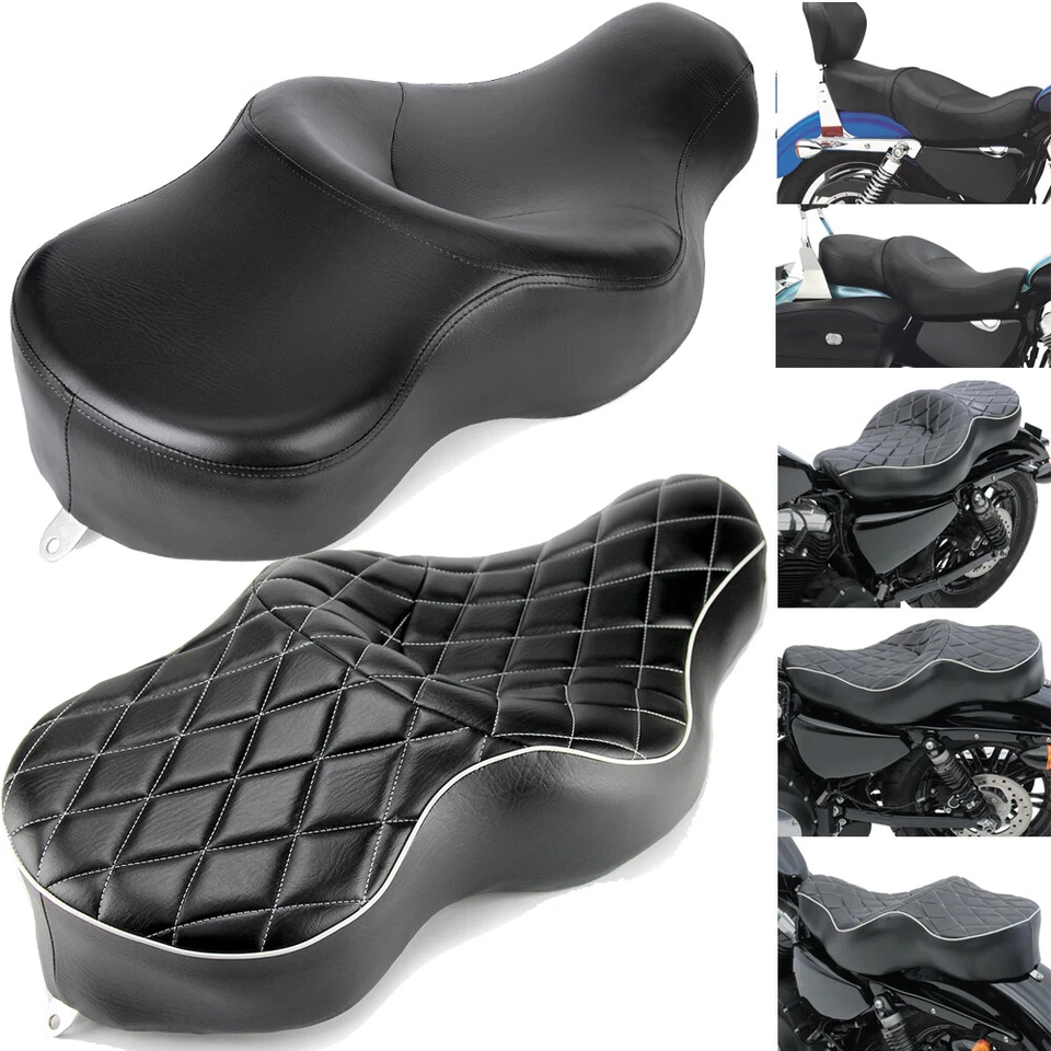 Black Driver & Rider Passenger Seat For Harley Sportster Iron 883 XL 1200 Custom Foto 3 de 4